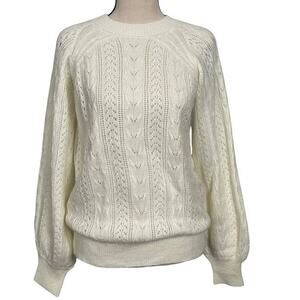 O.P.T  Pointelle Sweater Wool/Mohair Blend Cream Size XS NEW